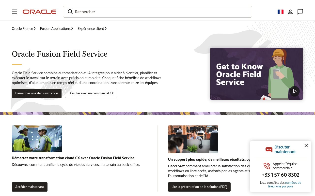 Aperçu du site Oracle Fusion Field Service