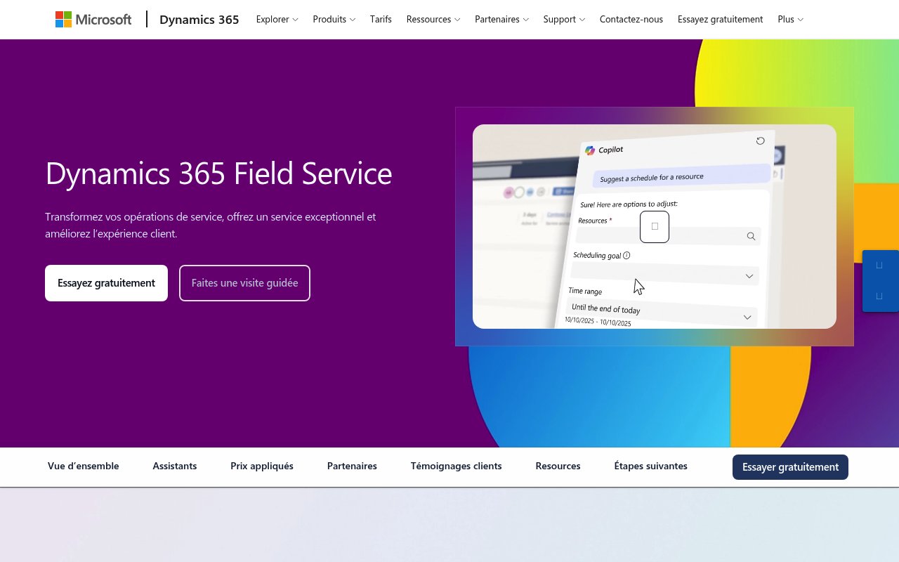 Aperçu du site Microsoft Dynamics 365 Field Service